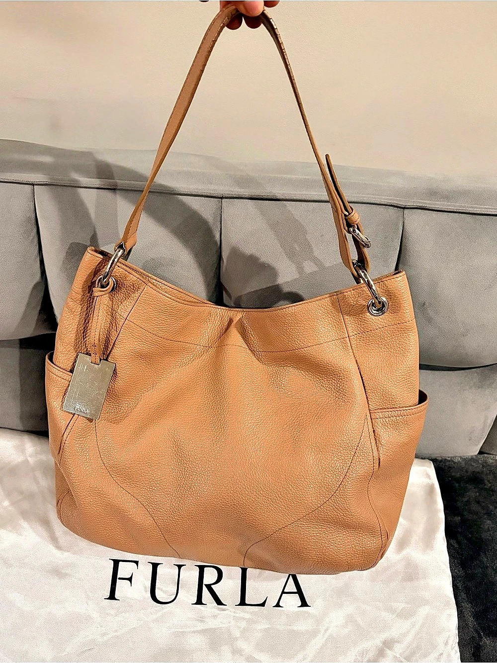 Furla Leather-Trim Hobo in Brown